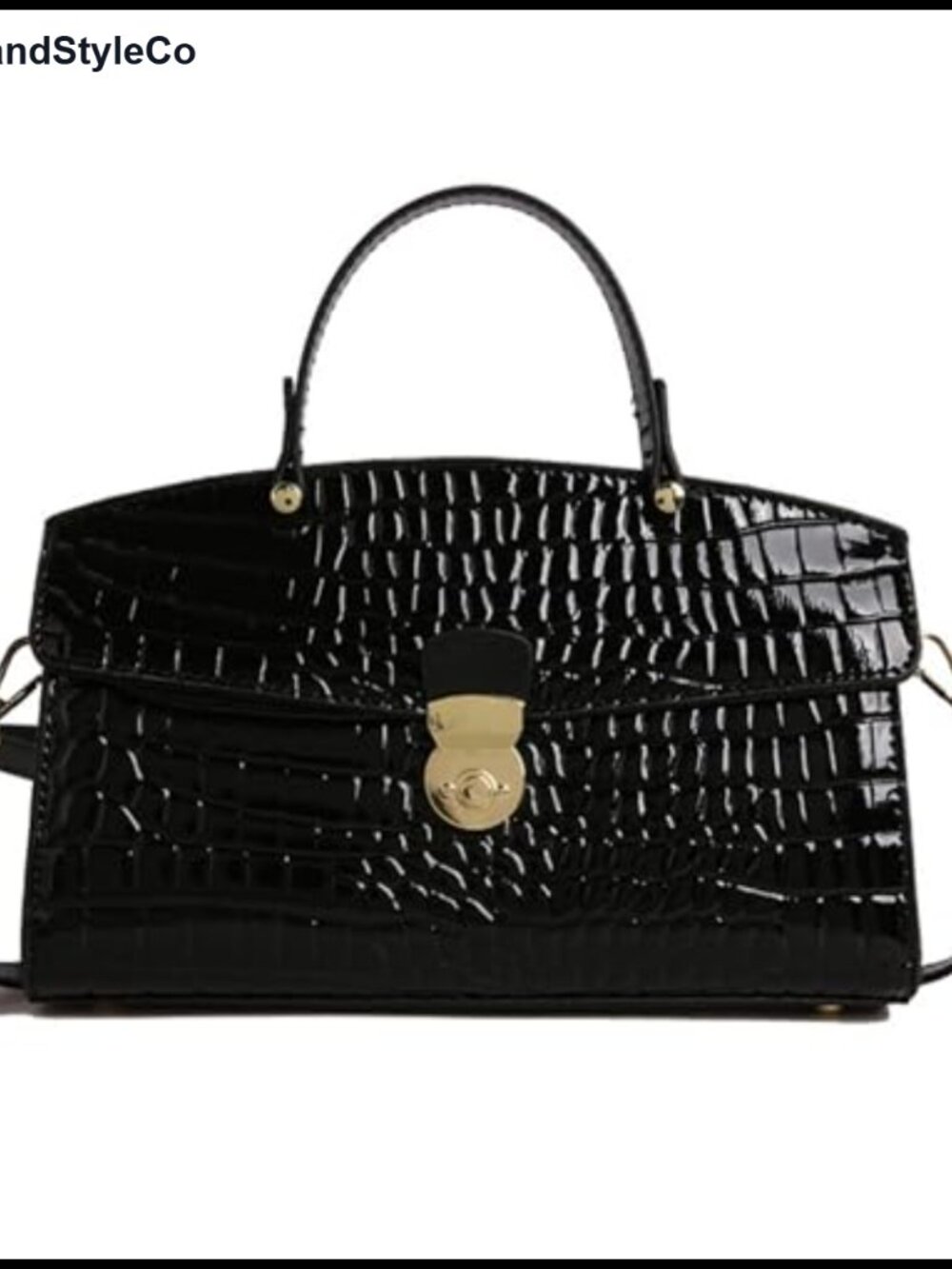Faux Patent Leather Satchel Crossbody Bag Top Handle Convertible